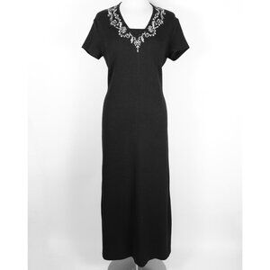 St John Evening sz 12 long dress gown embroidered black Marie Gray short sleeves